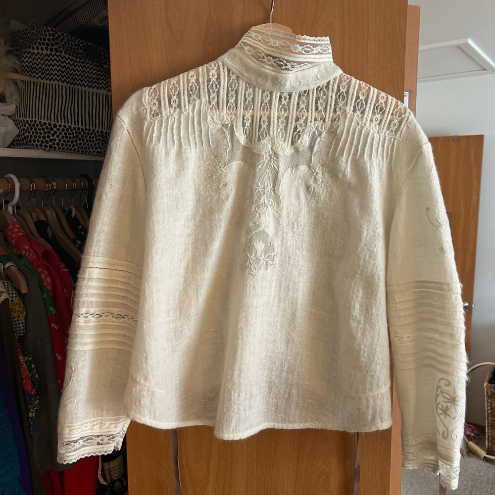 Free people lace Victorian wool blouse size medium - Picture 2 of 9